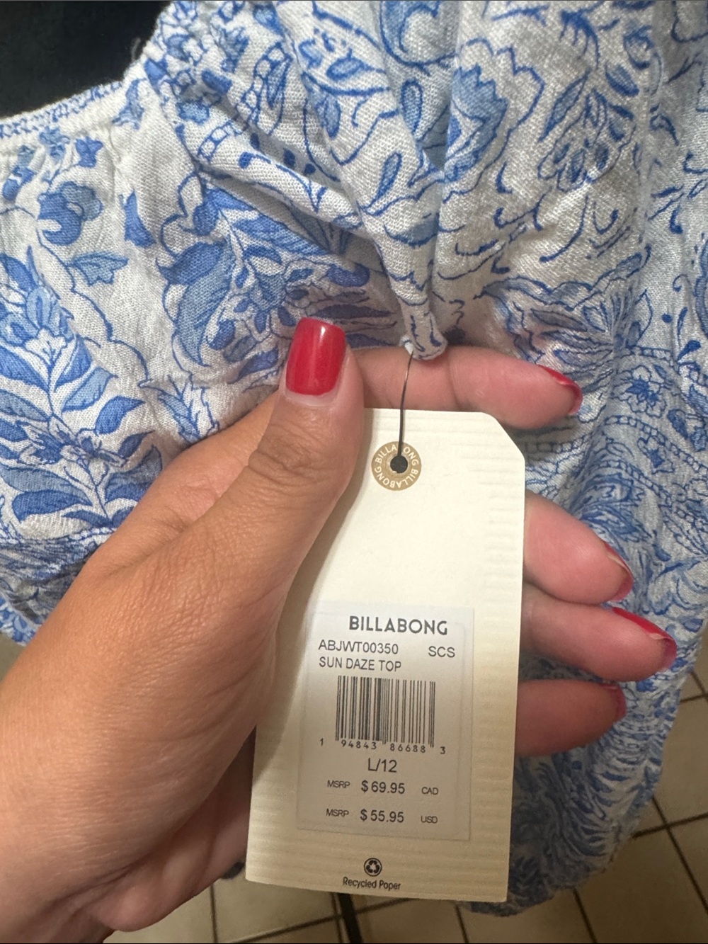 NWT Billabong Blue Sun Daze Top Size L - Picture 6 of 6